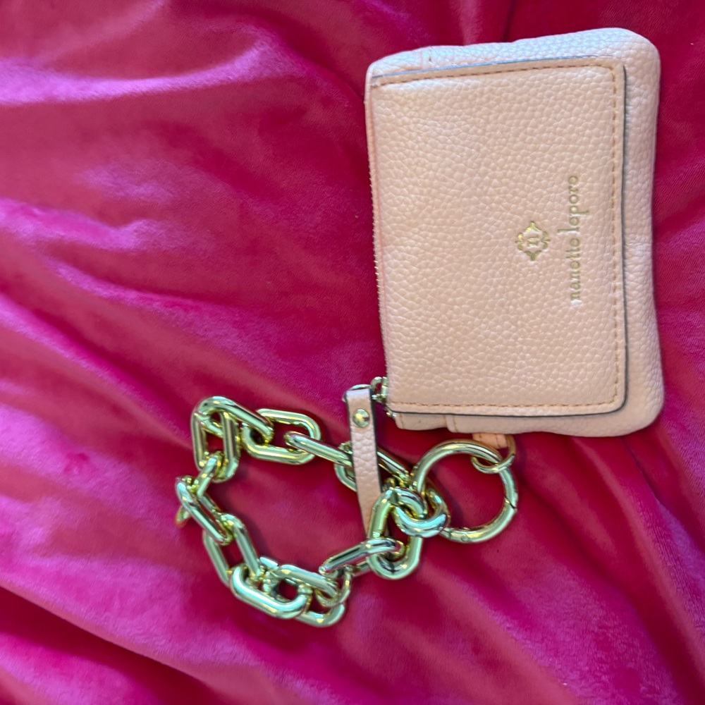 Nanette Baby Pink Card Holder with Gold Chain